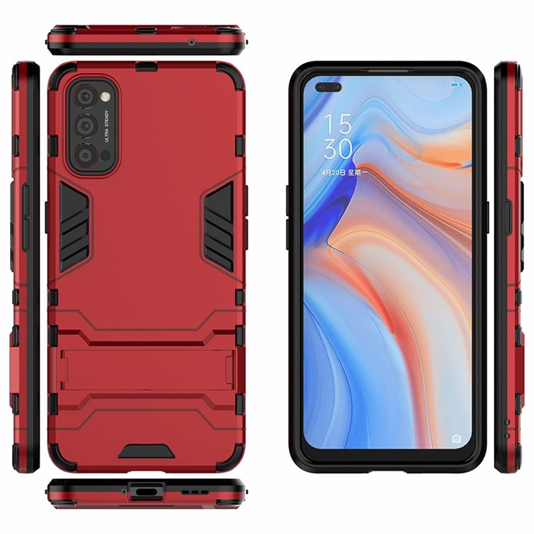 2-in-1 + TPU Kunststoff-Hybridgehäuse Mit Kippständer Für Oppo Reno4 5G - Rot-3