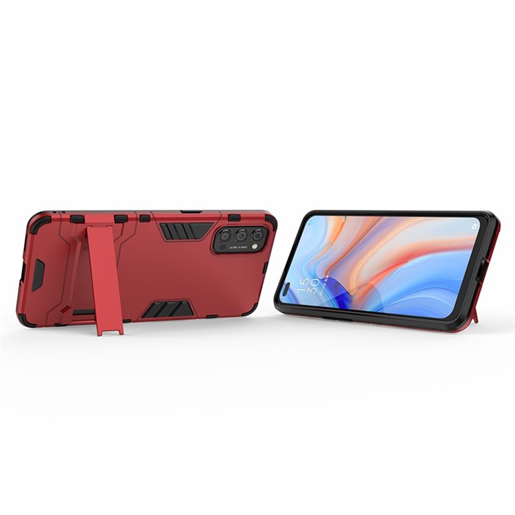 2-in-1 + TPU Kunststoff-Hybridgehäuse Mit Kippständer Für Oppo Reno4 5G - Rot-4
