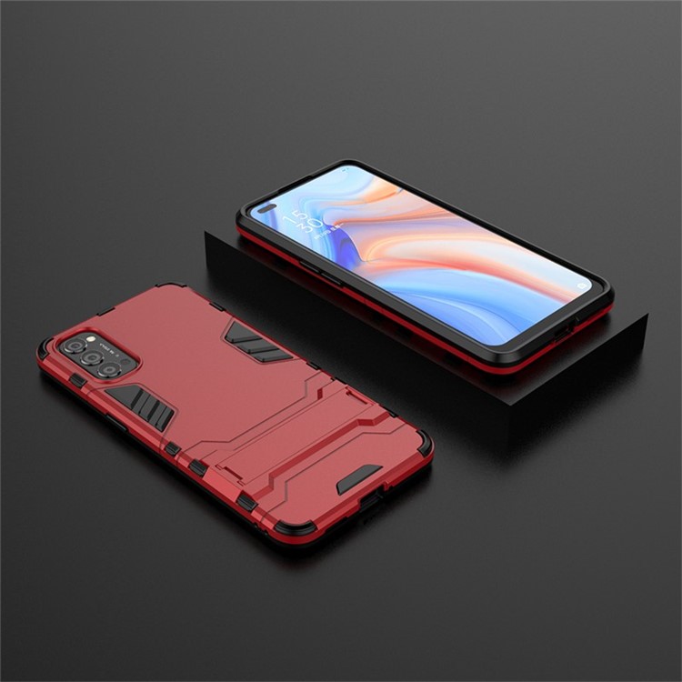 2-in-1 + TPU Kunststoff-Hybridgehäuse Mit Kippständer Für Oppo Reno4 5G - Rot-5