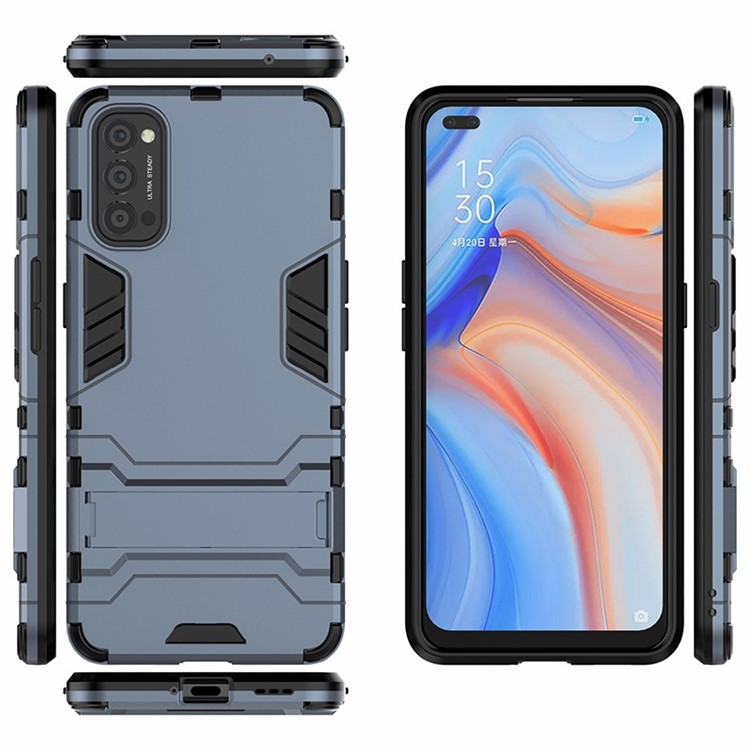 2-in-1 + TPU Kunststoff-Hybridgehäuse Mit Kippständer Für Oppo Reno4 5G - Blau-3