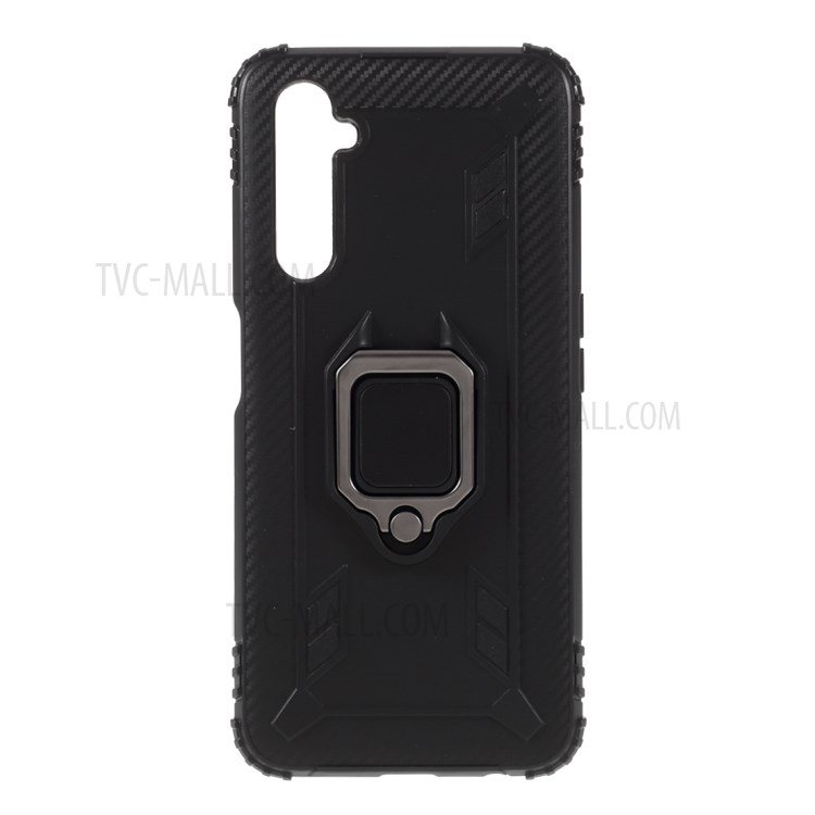 Finger Ring Kickstand Shockproof TPU Cover for Realme 6 Pro - Black-1