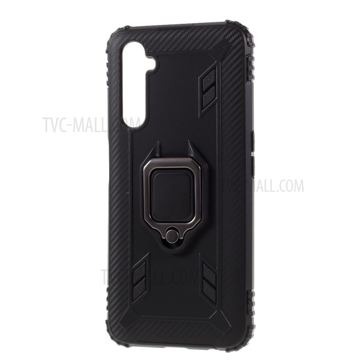 Finger Ring Kickstand Shockproof TPU Cover for Realme 6 Pro - Black-2