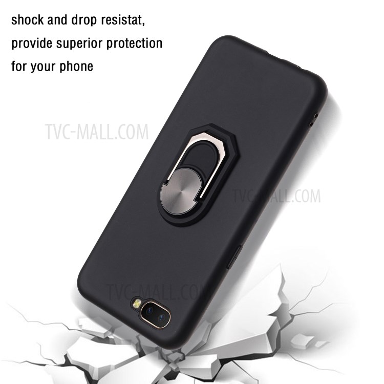 Armadura Negra Anel De Dedo Série Kickstand Caso Do Telefone Macio Para OPPO A3 / A5 - Preto-3