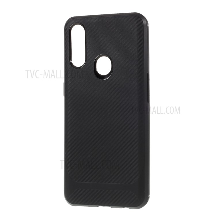 Fibra De Carbono Textura Caso De Telefone Celular Macio TPU Para Opostos A8 / A31 (2020) - Preto-2