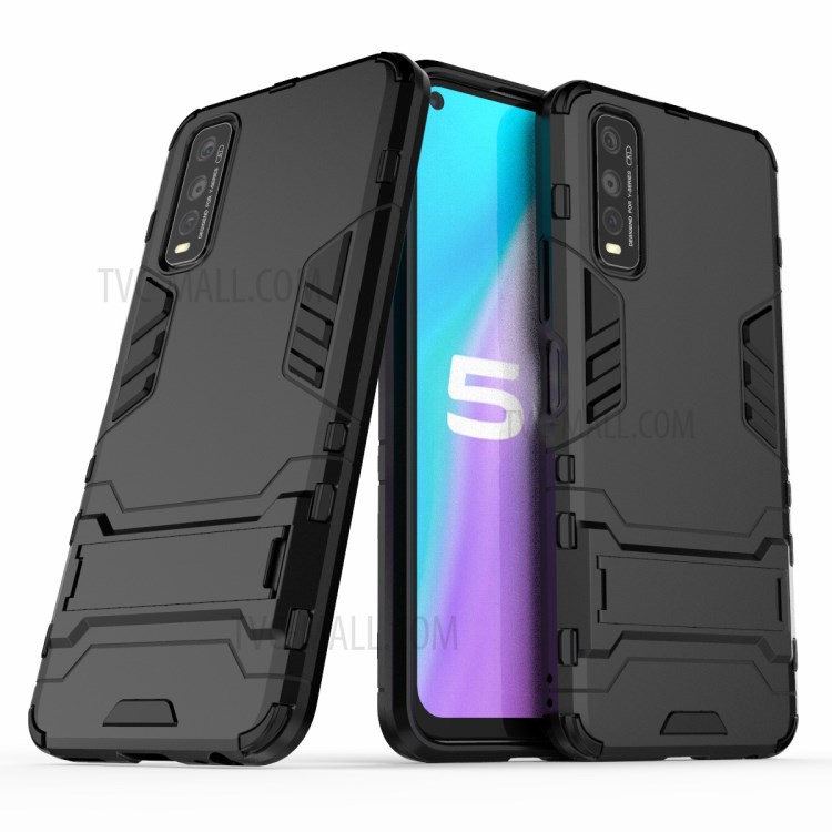 Plastic + TPU Hybrid Case with Kickstand for vivo Y70s - Black-1