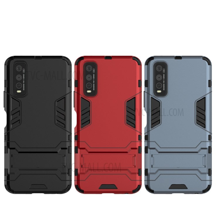 Plastic + TPU Hybrid Case with Kickstand for vivo Y70s - Black-11