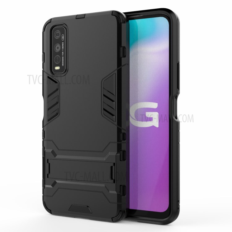 Plastic + TPU Hybrid Case with Kickstand for vivo Y70s - Black-2