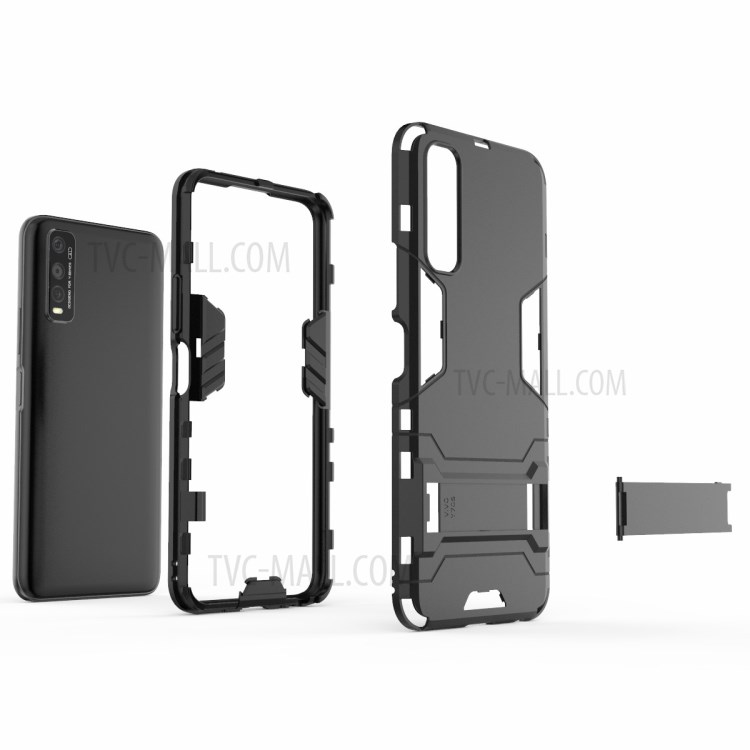 Plastic + TPU Hybrid Case with Kickstand for vivo Y70s - Black-4