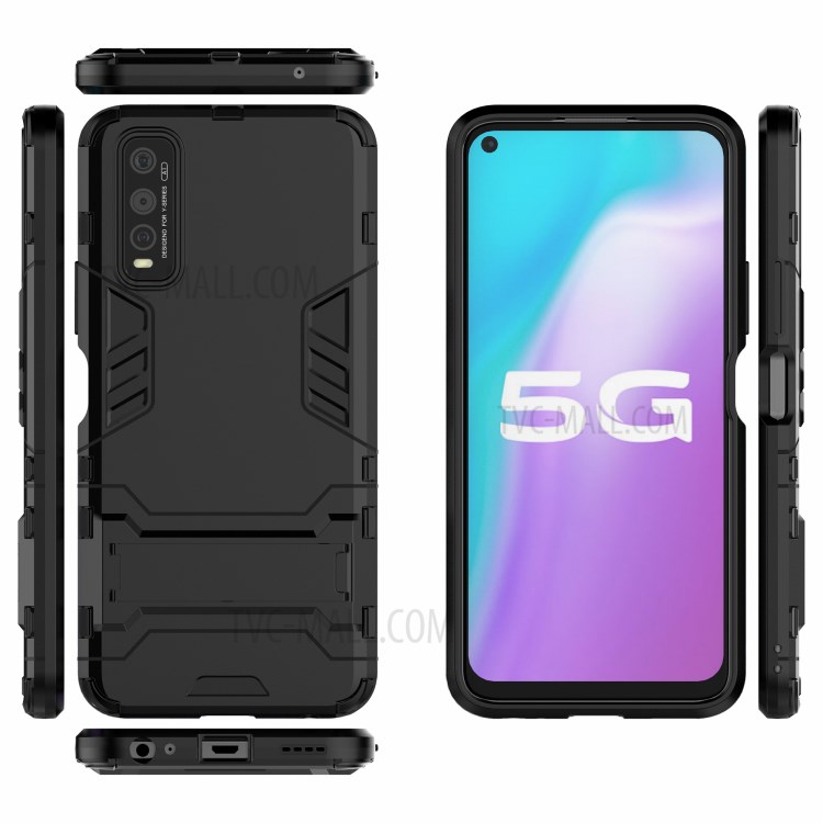 Plastic + TPU Hybrid Case with Kickstand for vivo Y70s - Black-7