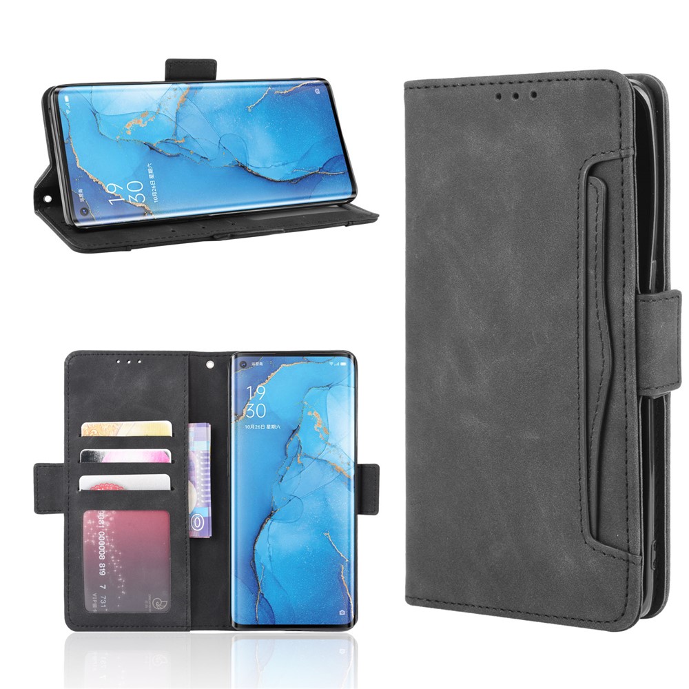 Caja de Teléfono de Cuero de Billetera Con Múltiples Ranuras Para Tarjetas Para Oppo Find X2 Neo / Reno3 Pro 5G (edición China) / Reno3 Pro (edición Europea) - Negro