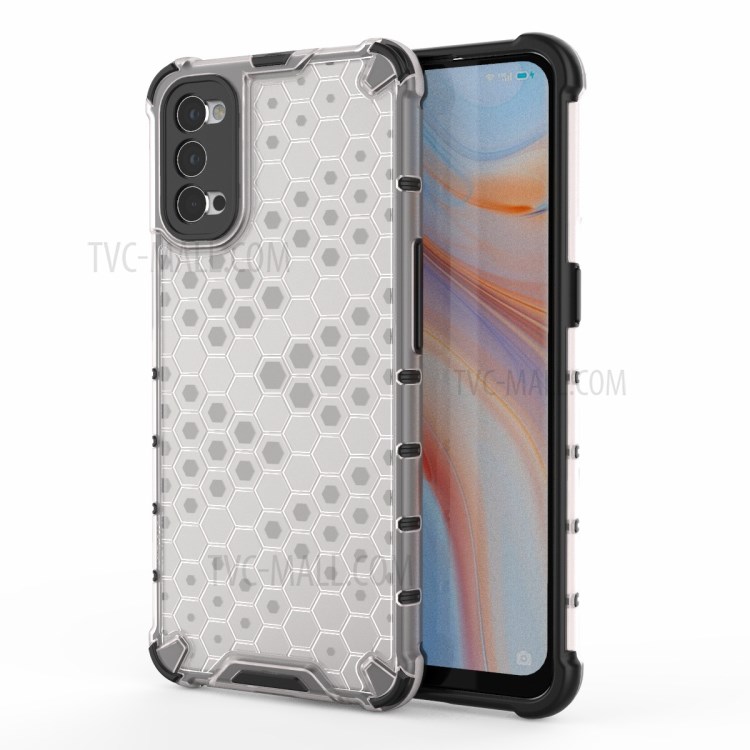 Honeycomb Pattern Shock-proof TPU + PC Hybrid Case for OPPO Reno4 5G - White-1