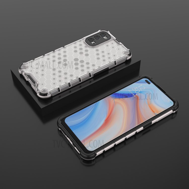 Honeycomb Pattern Shock-proof TPU + PC Hybrid Case for OPPO Reno4 5G - White-12