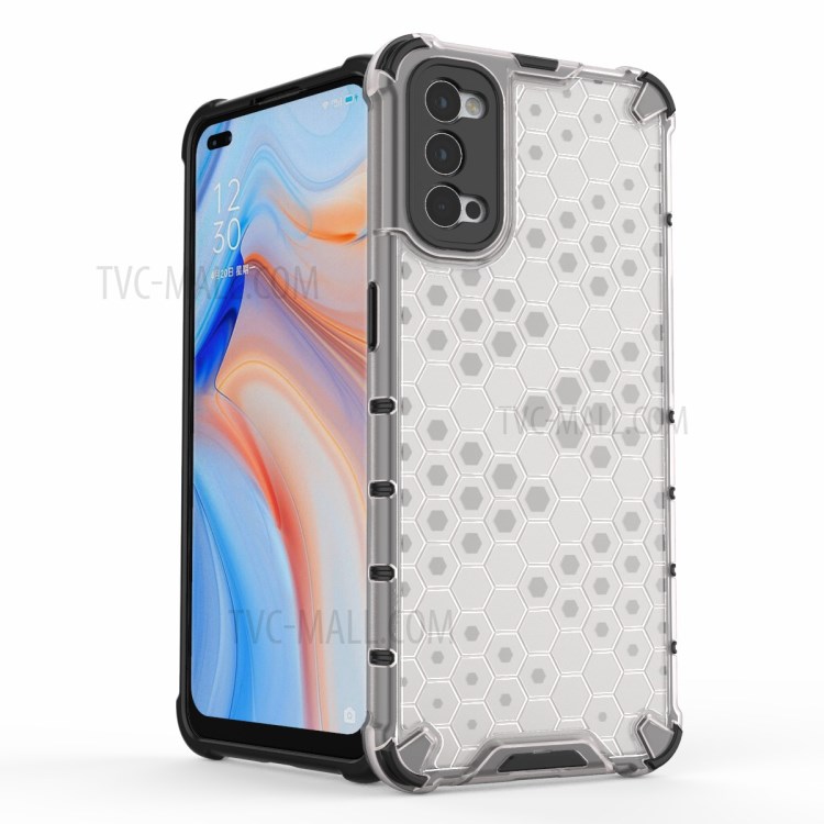 Honeycomb Pattern Shock-proof TPU + PC Hybrid Case for OPPO Reno4 5G - White-2