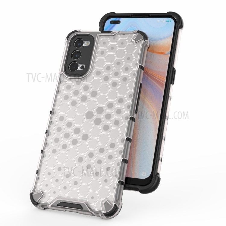 Honeycomb Pattern Shock-proof TPU + PC Hybrid Case for OPPO Reno4 5G - White-6