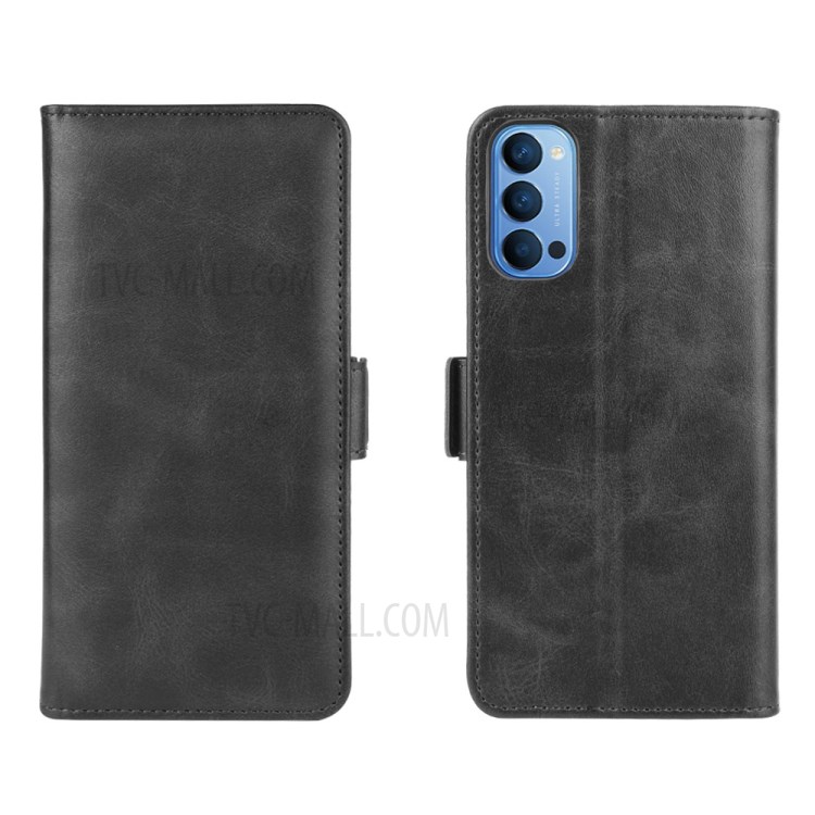 À Double Portefeuille En Cuir Magnétique Fermoir Cas De Couverture De Téléphone Mobile Pour OPPO Reno4 5G - Noir-1