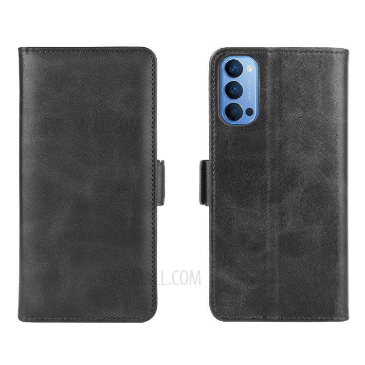 Double Magnetic Clasp Leather Wallet Mobile Phone Cover Case for Oppo Reno4 5G - Black-1