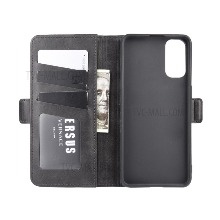 À Double Portefeuille En Cuir Magnétique Fermoir Cas De Couverture De Téléphone Mobile Pour OPPO Reno4 5G - Noir-5