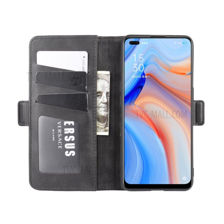 Double Magnetic Clasp Leather Wallet Mobile Phone Cover Case for Oppo Reno4 5G - Black-6