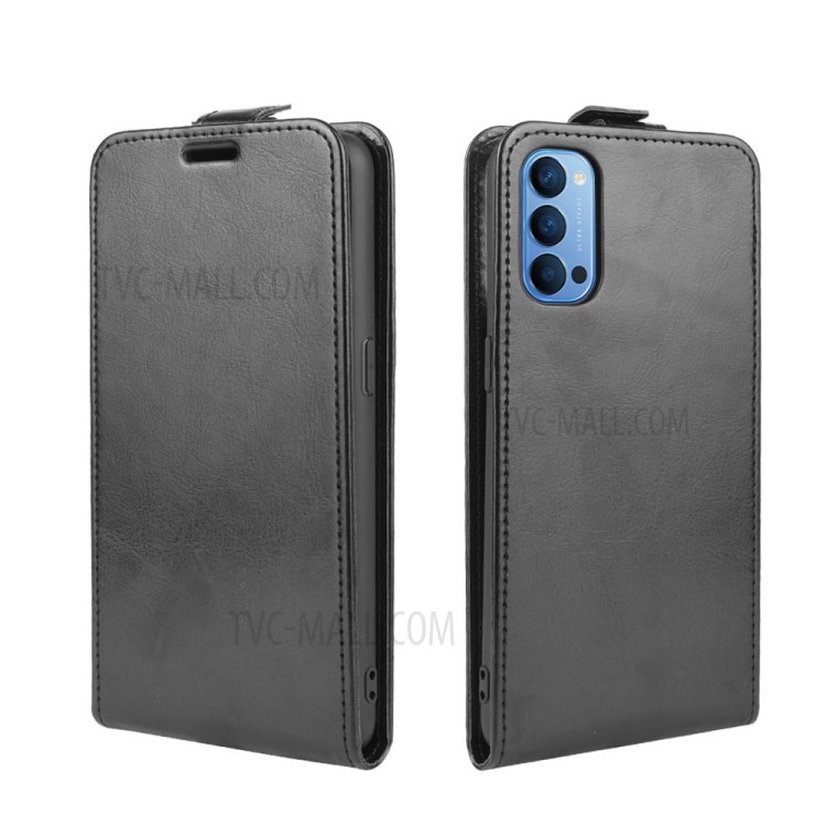 Crazy Horse Vertical Flip Cover Leather Phone Case for Oppo Reno4 5G - Black-2