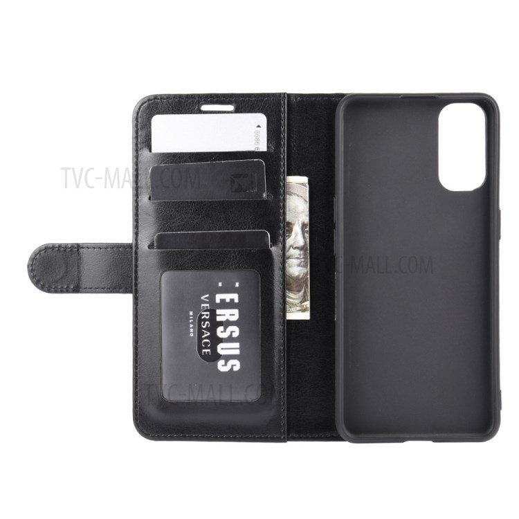 Crazy Horse Wallet Leather Phone Case with Stand for Oppo Reno4 5G - Black-5