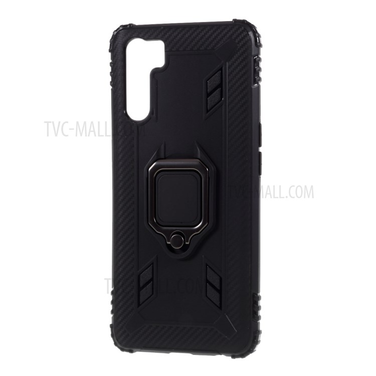 Finger Ring Kickstand Case Shockproof TPU Cover for OPPO A91/F15/Reno3 - Black-2