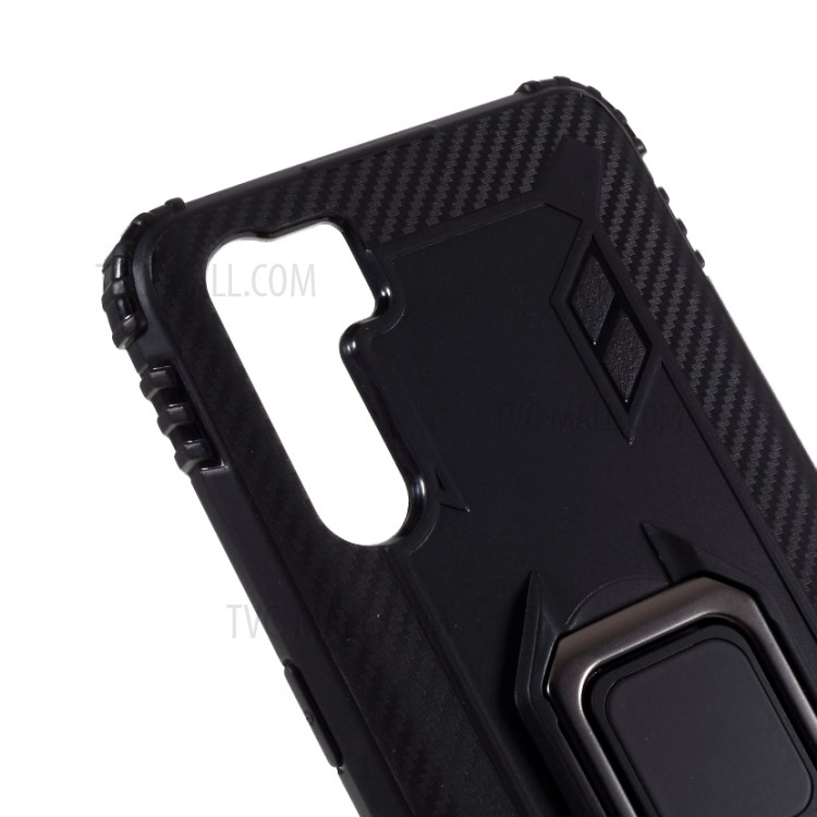 Finger Ring Kickstand Case Shockproof TPU Cover for OPPO A91/F15/Reno3 - Black-4