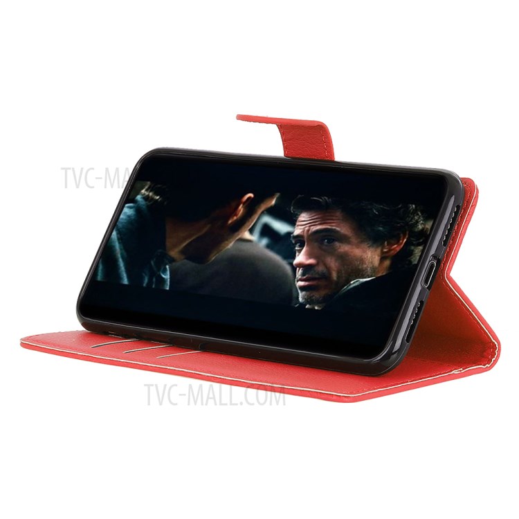 Litchi Grain Wallet Stand Leather Shell for OPPO Reno3 5G / Find X2 Lite - Red-9