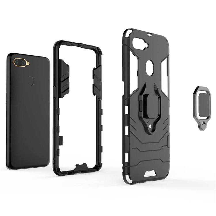 Cool Guard PC + TPU Hybrid Phone Case with Kickstand for Oppo A7/A12 - Black-2