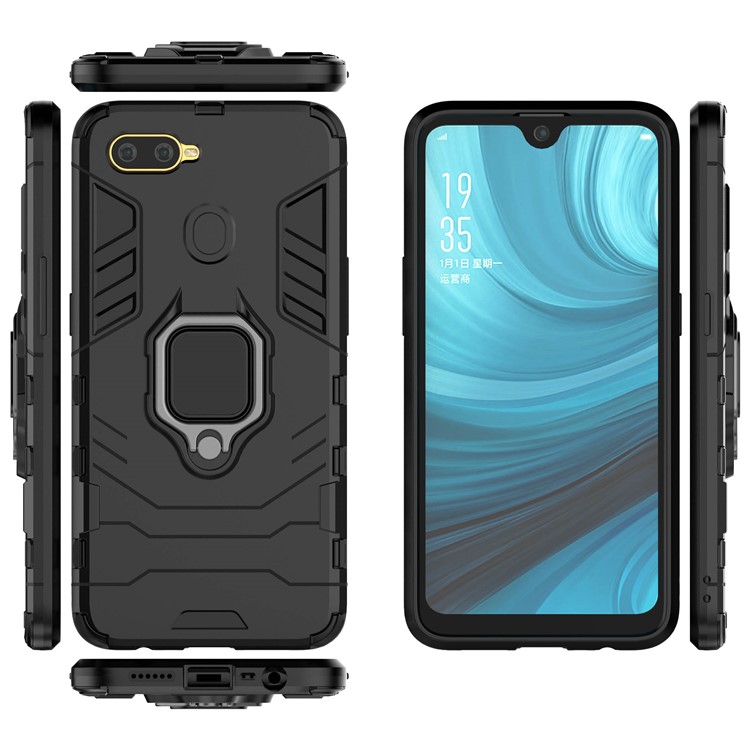 Cool Guard PC + TPU Hybrid Phone Case with Kickstand for Oppo A7/A12 - Black-5