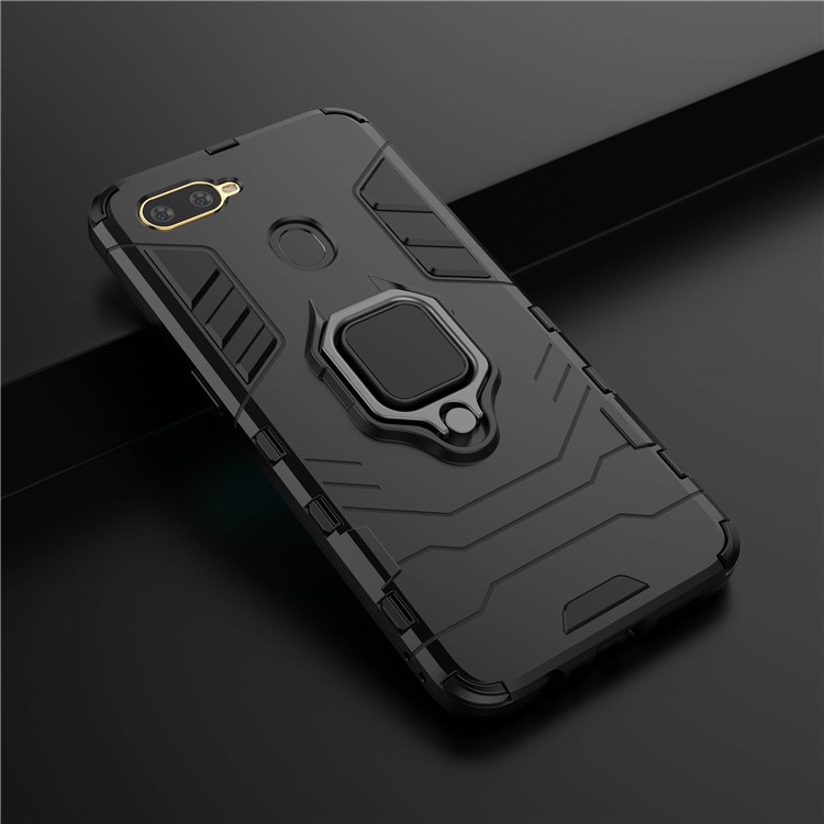 Cool Guard PC + TPU Hybrid Phone Case with Kickstand for Oppo A7/A12 - Black-7