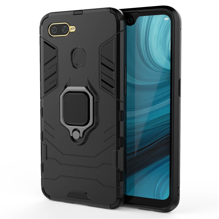 Cool Guard PC + TPU Hybrid Phone Case with Kickstand for Oppo A7/A12 - Black-8