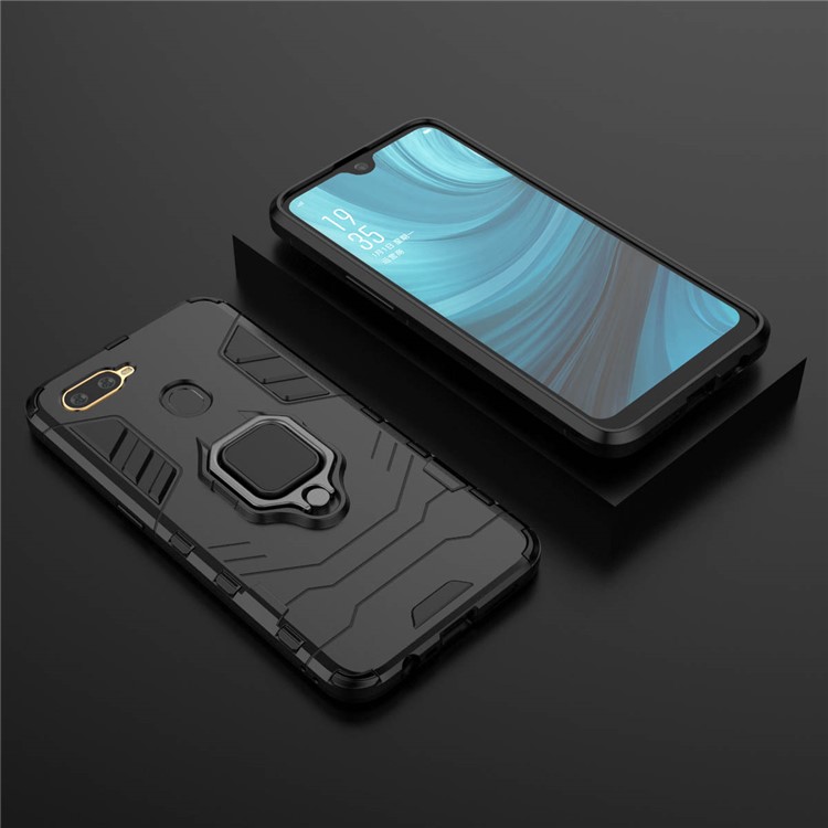 Cool Guard PC + TPU Hybrid Phone Case with Kickstand for Oppo A7/A12 - Black-9