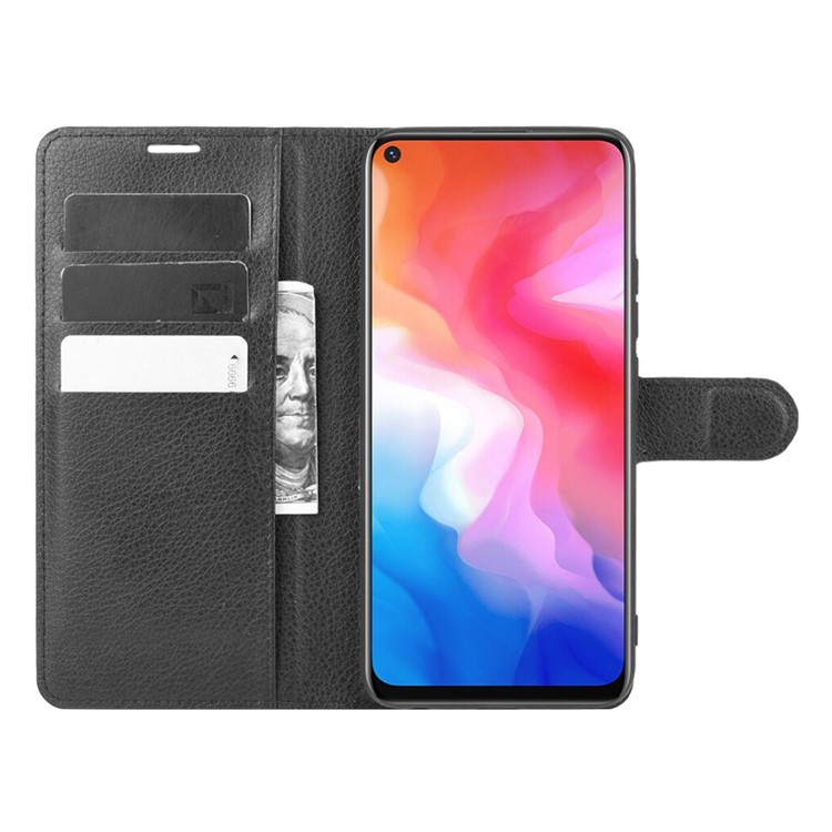 Litchi Texture Wallet Stand Кожаная Оболочка Для Vivo Y50 / Vivo Y30 - Черный-4