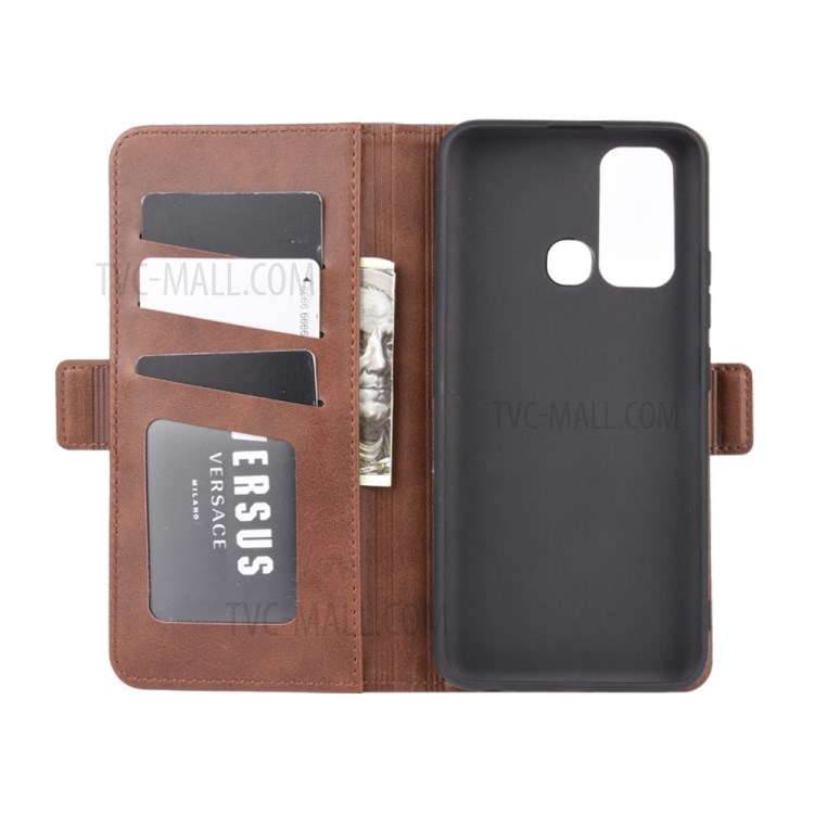 Double Magnetic Clasp Leather Phone Cover for vivo Y50/Y30 - Brown-4