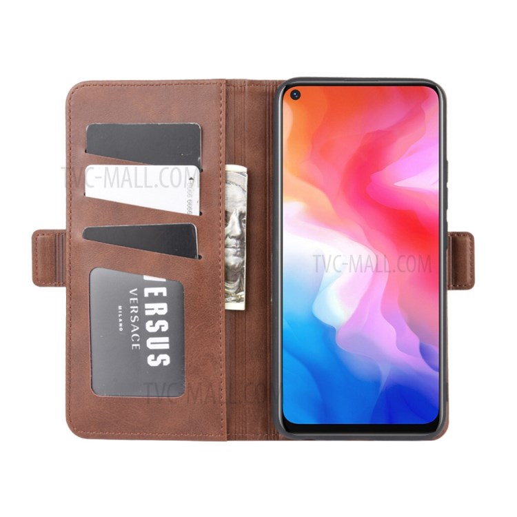 Double Magnetic Clasp Leather Phone Cover for vivo Y50/Y30 - Brown-5