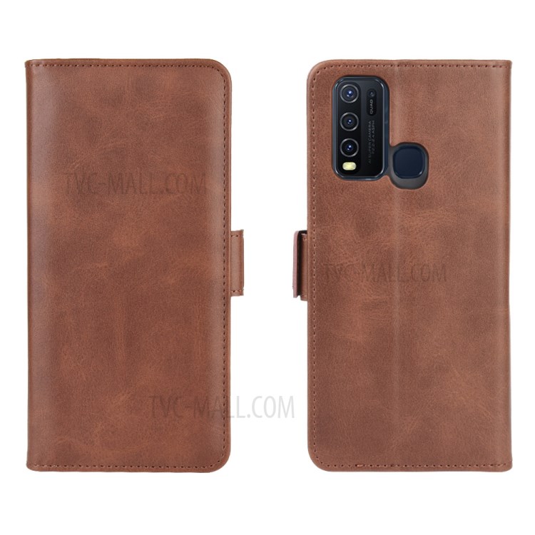 Double Magnetic Clasp Leather Phone Cover for vivo Y50/Y30 - Brown-7