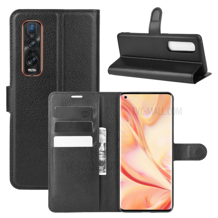 Litchi Texture Wallet Stand Leather Shell Cover for Oppo Find X2 Pro - Black-1