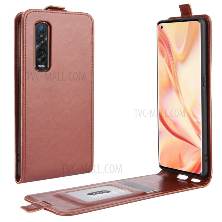 Fou Peau De Cheval Verticale Coquille En Cuir Flip Pour OPPO Trouver X2 Pro - Marron-1