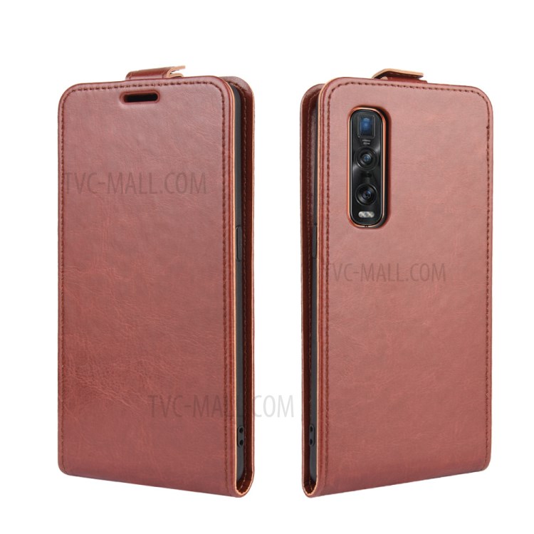 Fou Peau De Cheval Verticale Coquille En Cuir Flip Pour OPPO Trouver X2 Pro - Marron-2