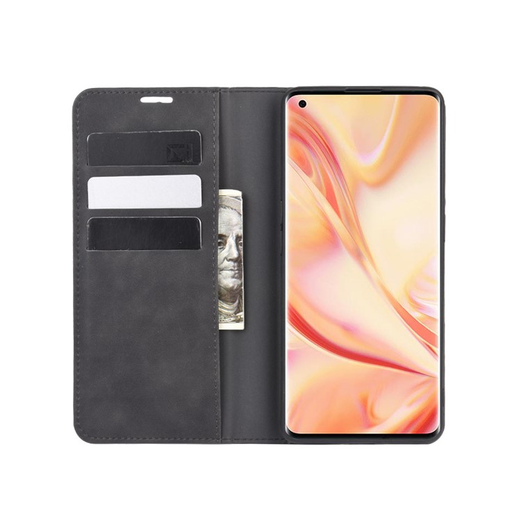 Silky Touch Stylish Auto-absorbed Flip Leather Shell for Oppo Find X2 Pro - Black-3