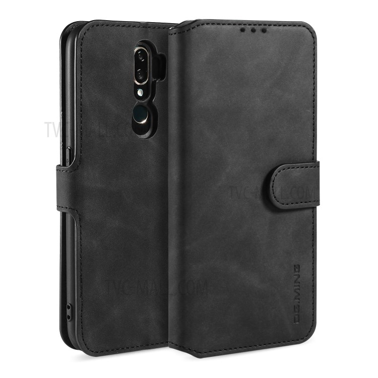 DG.MING Retro Style Leather Case Wallet Stand Shell for OPPO A5 (2020)/A9 (2020)/A11x - Black-1