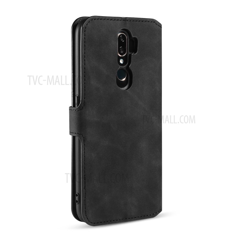 DG.MING Retro Style Leather Case Wallet Stand Shell for OPPO A5 (2020)/A9 (2020)/A11x - Black-3
