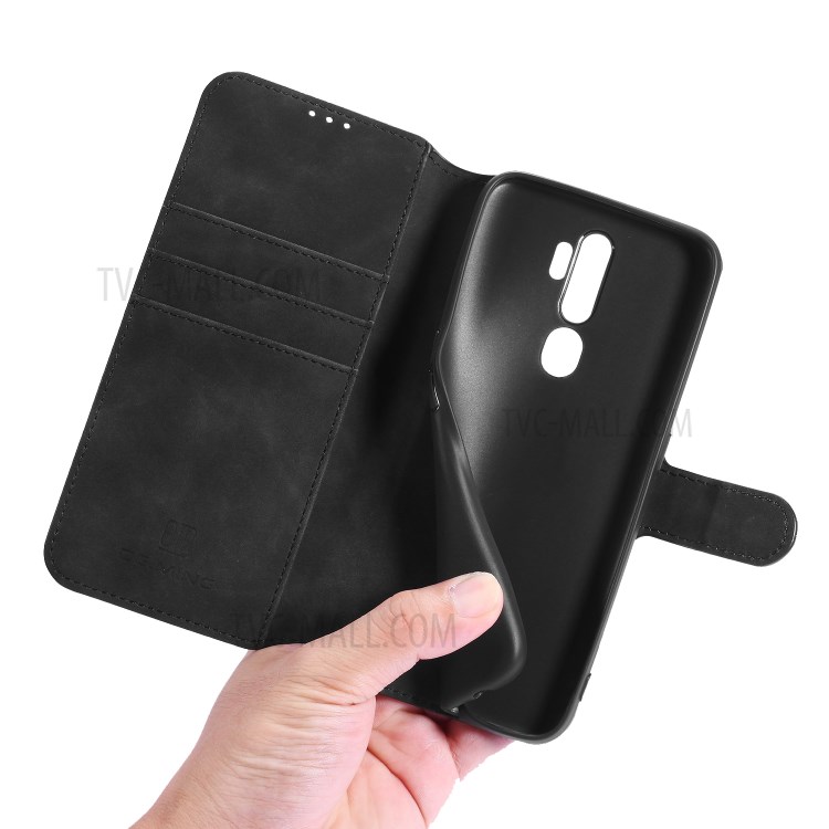 DG.MING Retro Style Leather Case Wallet Stand Shell for OPPO A5 (2020)/A9 (2020)/A11x - Black-5