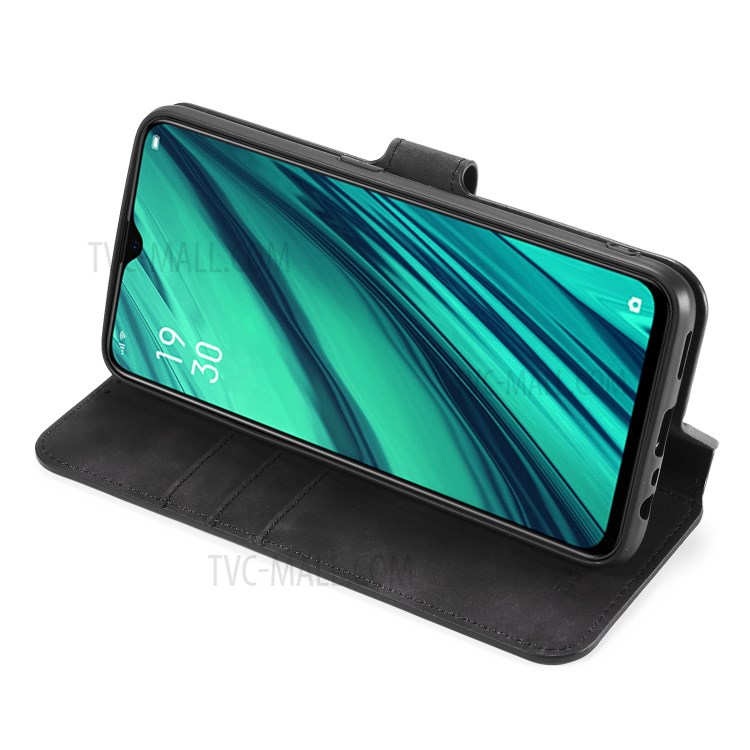 DG.MING Retro Style Leather Case Wallet Stand Shell for OPPO A5 (2020)/A9 (2020)/A11x - Black-6