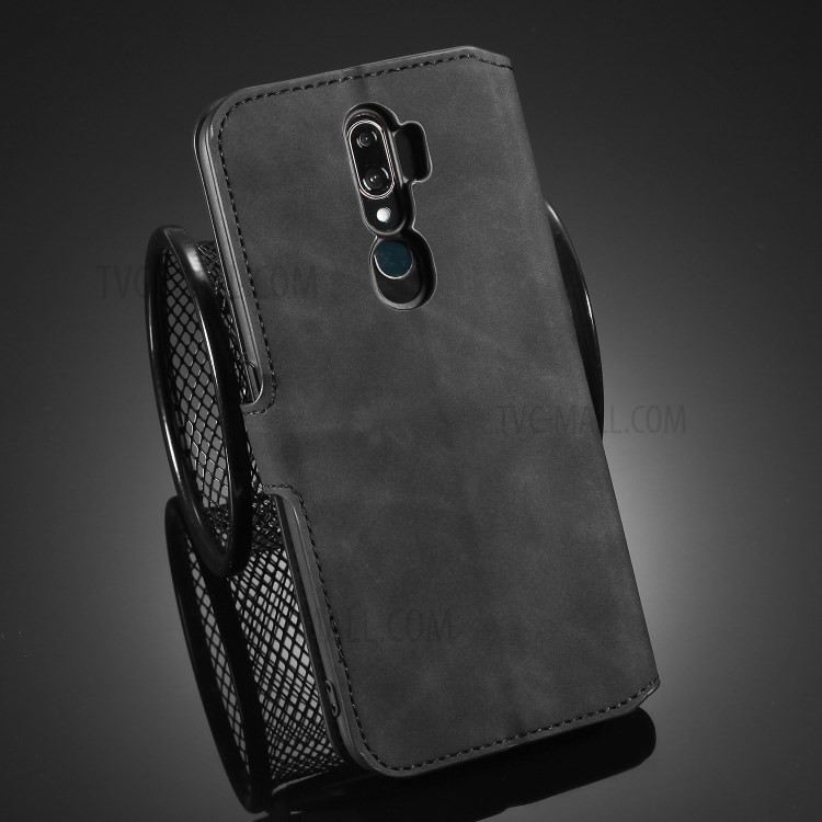 DG.MING Retro Style Leather Case Wallet Stand Shell for OPPO A5 (2020)/A9 (2020)/A11x - Black-9