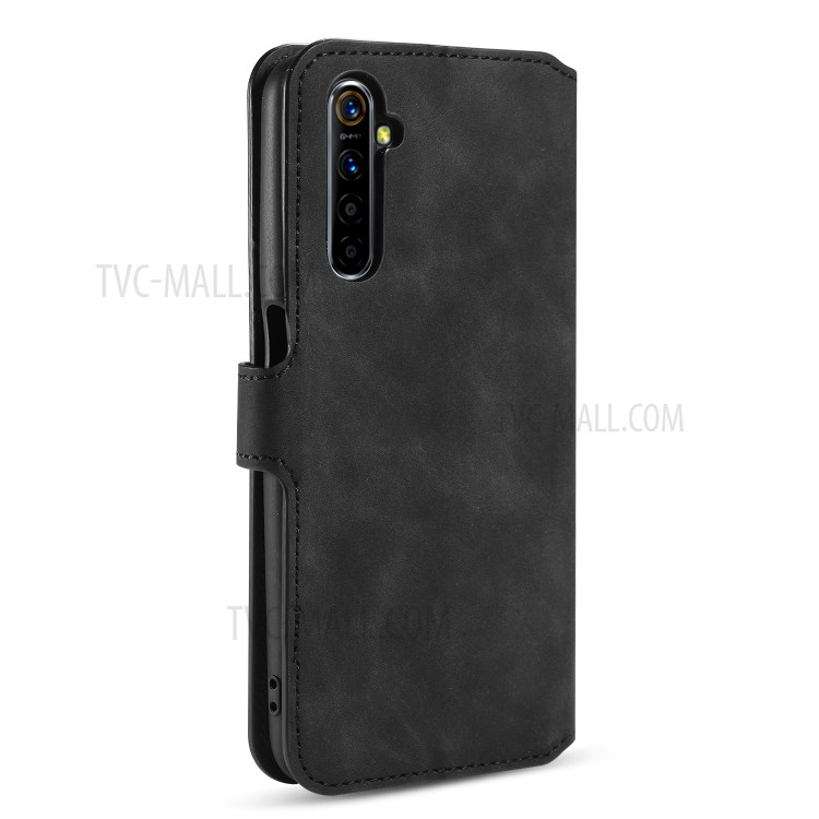 DG.MING Retro Style Leather Wallet Cell Phone Shell for Realme 6 - Black-3