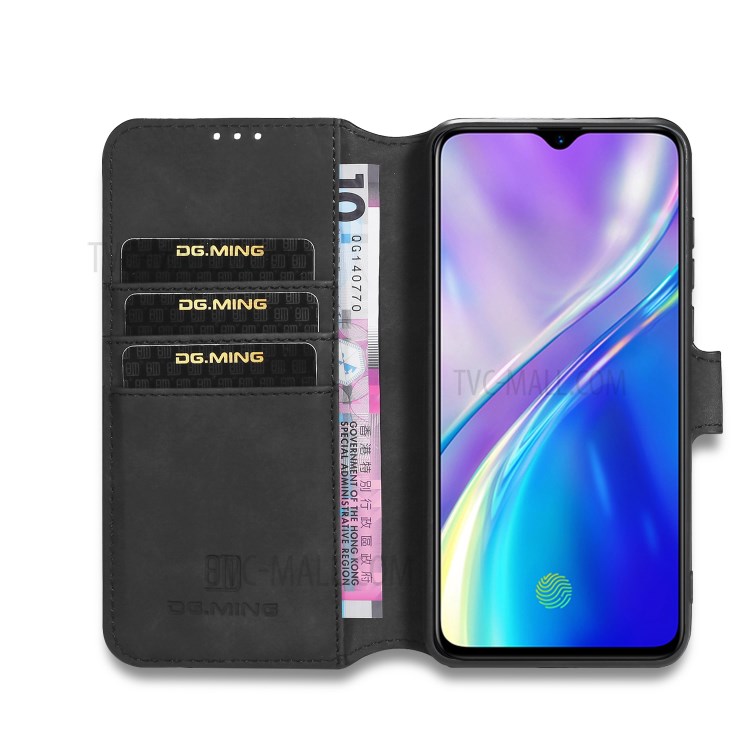 DG.MING Retro Style Leather Wallet Cell Phone Shell for Realme 6 - Black-4