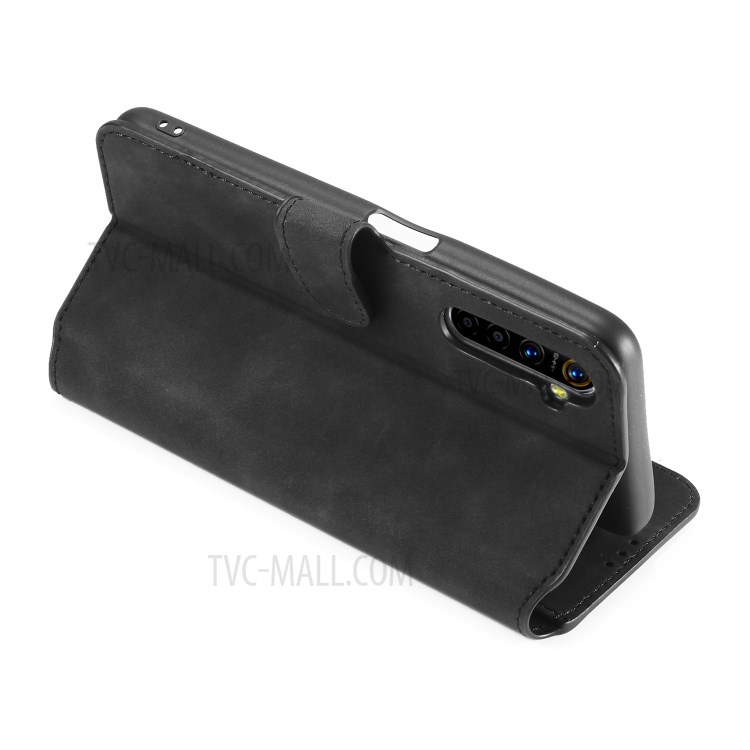 DG.MING Retro Style Leather Wallet Cell Phone Shell for Realme 6 - Black-6