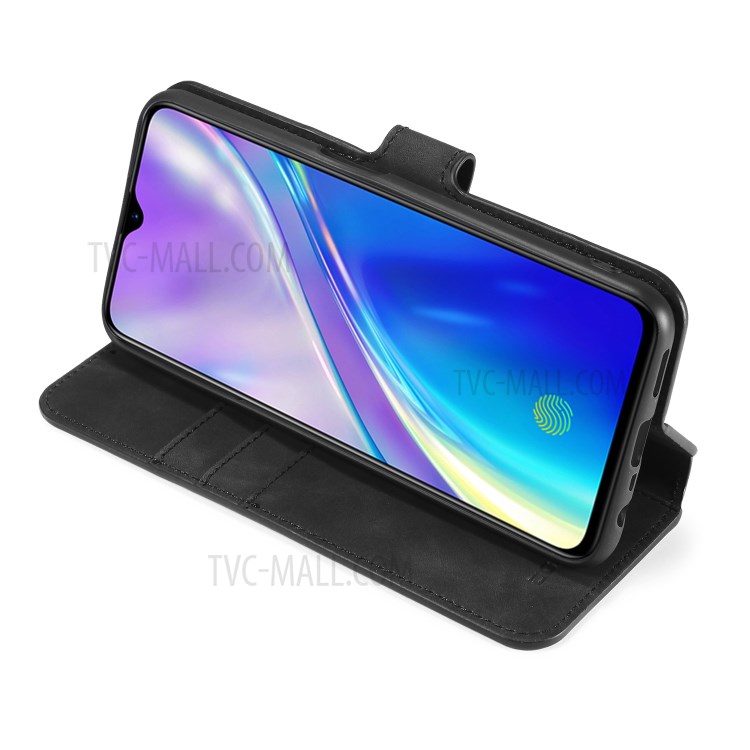DG.MING Retro Style Leather Wallet Cell Phone Shell for Realme 6 - Black-7