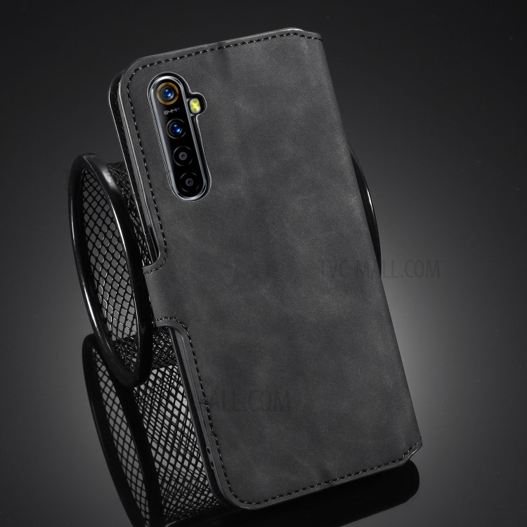 DG.MING Retro Style Leather Wallet Cell Phone Shell for Realme 6 - Black-9
